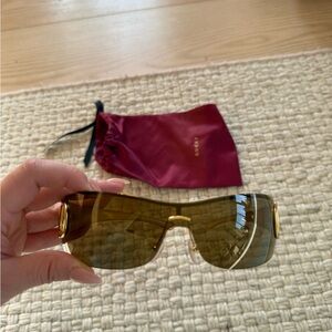 Gucci Gold Brown Shield Horsebit Sunglasses